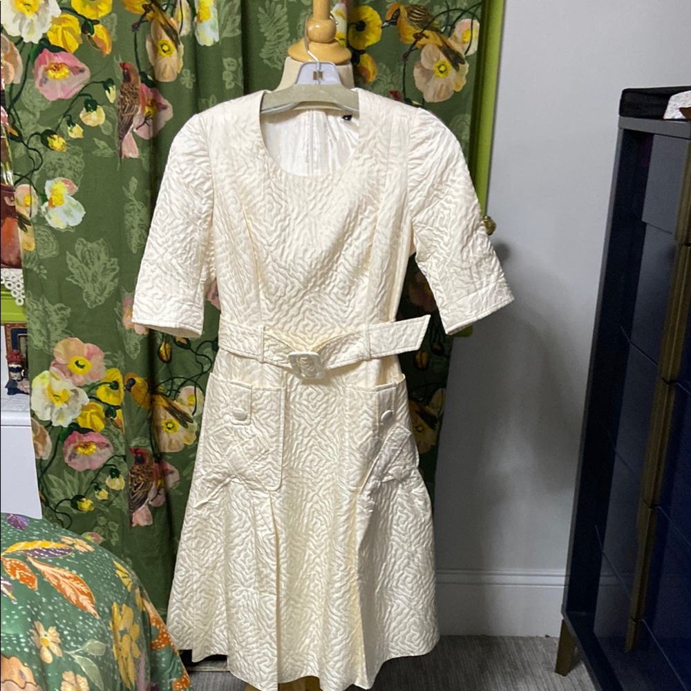 Elegant Cream Dress with Belt